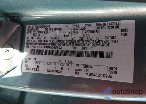 2013 Ford Escape Sel from USA, damaged, VIN 1FMCU0HX9DUC65903